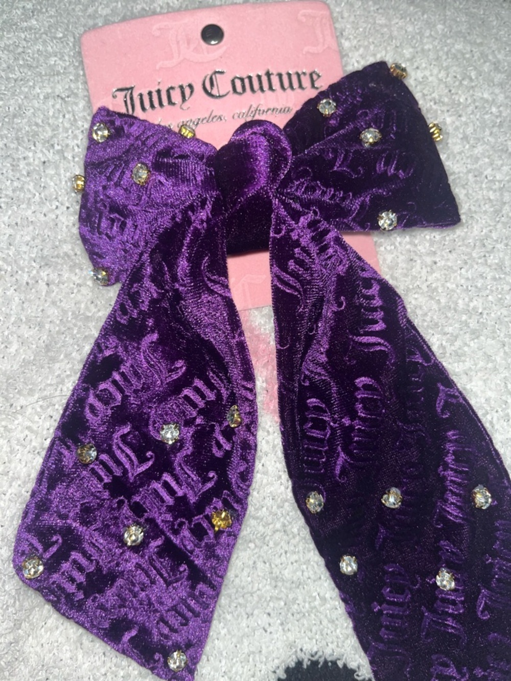 Juicy Couture Purple Velvet Bow Hair Clip with Crystal Studs